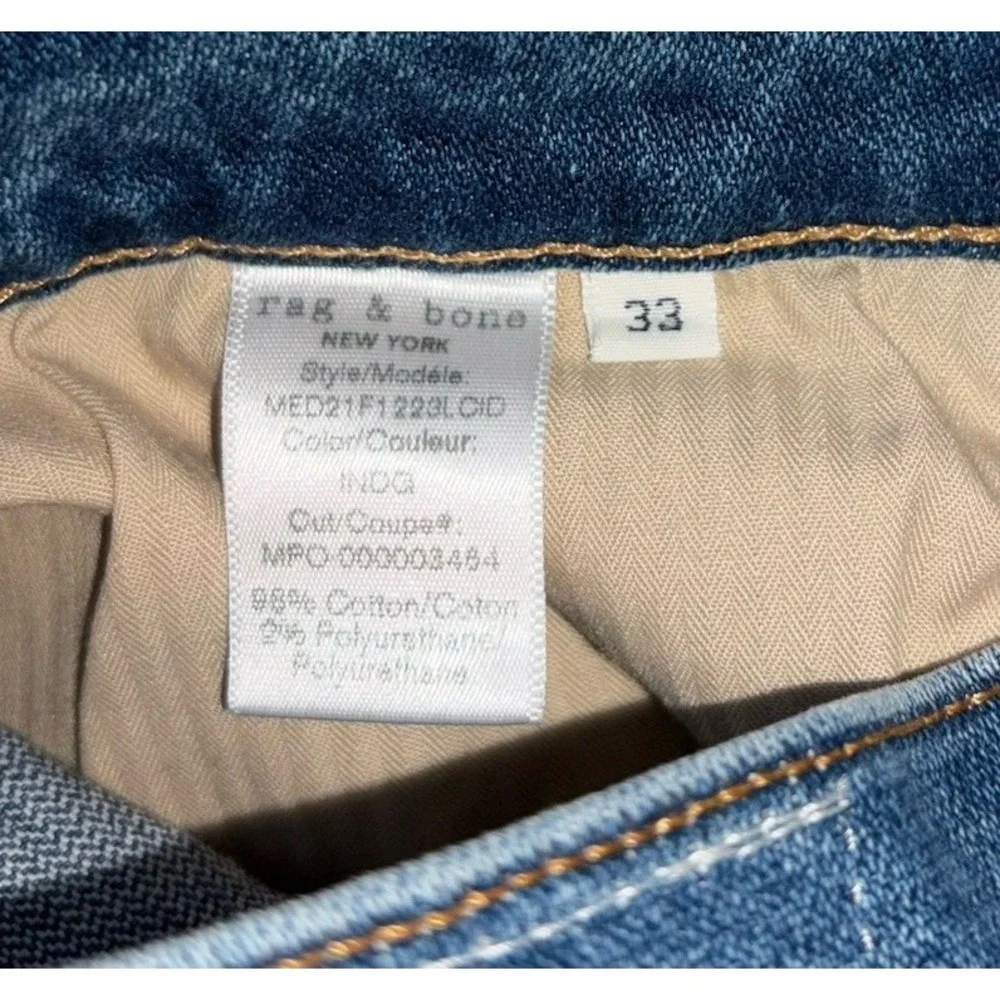 Rag & Bone Fit 2 Slim Jeans 33x32 Medium Indigo Wash med21F1223lcid